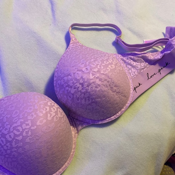 Lilac, cheetah print lace VS PINK push-up bra - Picture 1 of 3